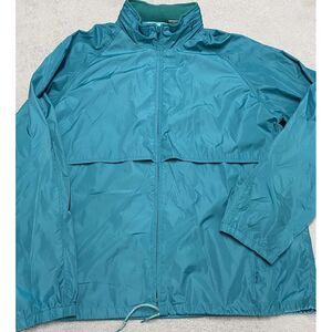 Vintage Woolrich Windbreaker Jacket Mens L Teal Green Nylon Zip Hood Teton Group